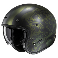 HJC V31 Flame MC-4SF Open Face Helmet - Black/Green