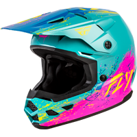 Fly Racing 2026 Youth Kinetic Drip MX Helmet - Turquoise/Pink/Yellow