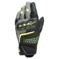 Dainese Carbon 3 Short Leather Gloves - Black/Charcoal Grey/Fluro Yellow