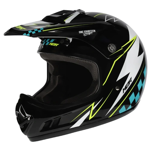 M2R MX2 JR Lightning MX Helmet (PC-3) - Black/White/Blue/Hi-Vis - YXL - SKU:1126649