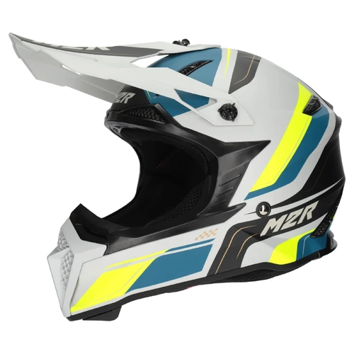 M2R X2.1 Pulse Lightweight MX Helmet (PC-3F) - Hi-Vis/Silver/Blue - M - SKU:1127293