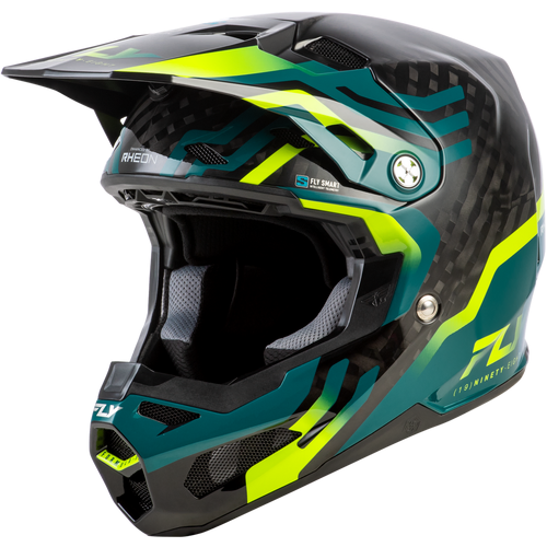 Fly Racing 2026 Youth Formula S Carbon Byte MX Helmet - Black Carbon/Teal/Lime - YL - SKU:1129623