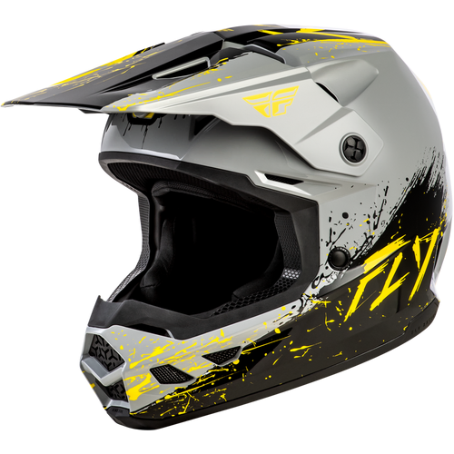 Fly Racing 2026 Youth Kinetic Drip MX Helmet - Grey/Black/Yellow - YM - SKU:1129724