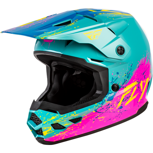 Fly Racing 2026 Youth Kinetic Drip MX Helmet - Turquoise/Pink/Yellow - YS - SKU:1129726