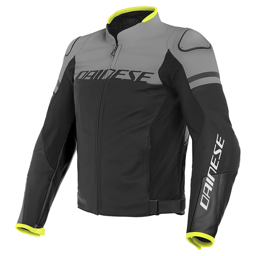 Dainese Agile Leather Jacket - Matt Black/Charcoal Grey/Matt Black/White - 54 - SKU:2119285