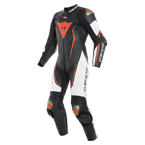 Dainese Misano 2 D-Air 1 Piece Perforated Leather Suit - Black/White/Fluro Red - 56 - SKU:2121897