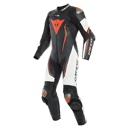 Dainese Misano 2 D-Air 1 Piece Perforated Leather Suit - Black/White/Fluro Red