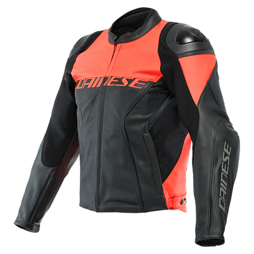 Dainese Racing 4 Perforated Leather Jacket - Black/Fluro Red - 62 - SKU:2121991