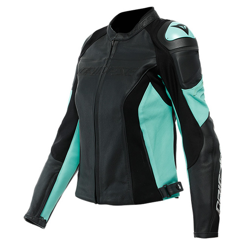 Dainese Ladies Racing 4 Perforated Leather Jacket - Black/Aqua Green - 50 - SKU:2122043