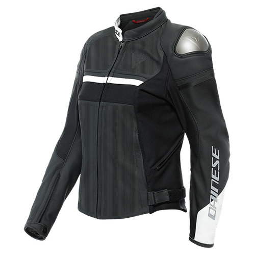 Dainese Ladies Rapida Perforated Leather Jacket - Matt Black/Matt Black/White - 48 - SKU:2122049