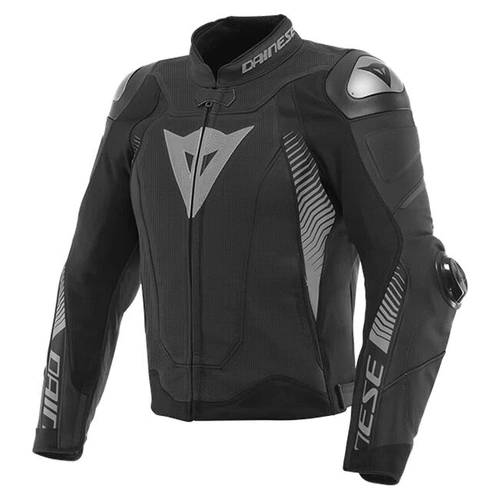 Dainese Super Speed 4 Perforated Leather Jacket - Matt Black/White/Fluro Red - 46 - SKU:2123189