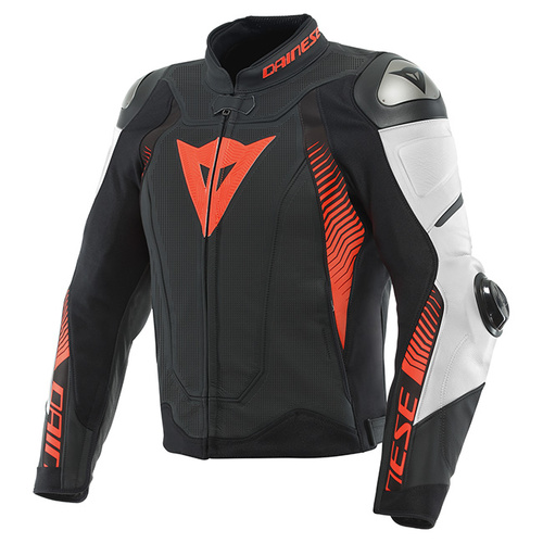 Dainese Super Speed 4 Perforated Leather Jacket - Matt Black/White/Fluro Red - 44 - SKU:2123198