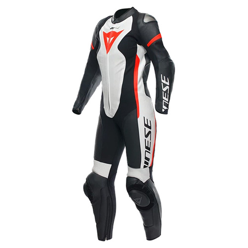 Dainese Ladies Grobnik 1 Piece Perforated Leather Suit - Black/White/Fluro Red - 50 - SKU:2124206