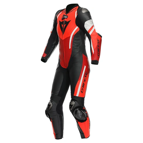 Dainese Ladies Misano 3 D-Air 1 Piece Perforated Leather Suit - Black/Red/Fluro Red - 44 - SKU:2125208