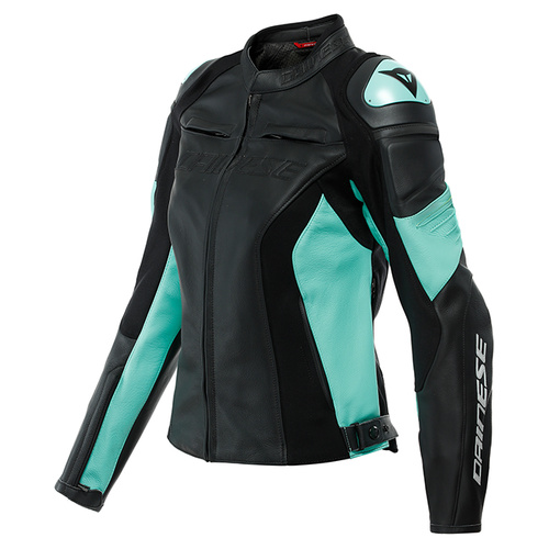 Dainese Ladies Racing 4 Leather Jacket - Black/Aqua Green - 42 - SKU:2126604