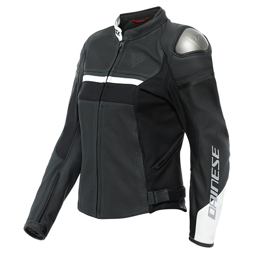 Dainese Ladies Rapida Leather Jacket - Matt Black/Matt Black/White - 42 - SKU:2126608