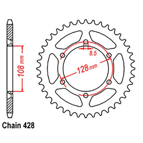 Rear Sprocket - Steel 48T 428P - SKU:32-08G-48