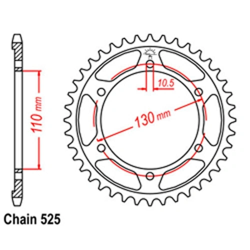 Rear Sprocket - Steel 44T 525P - SKU:32-2C0-44