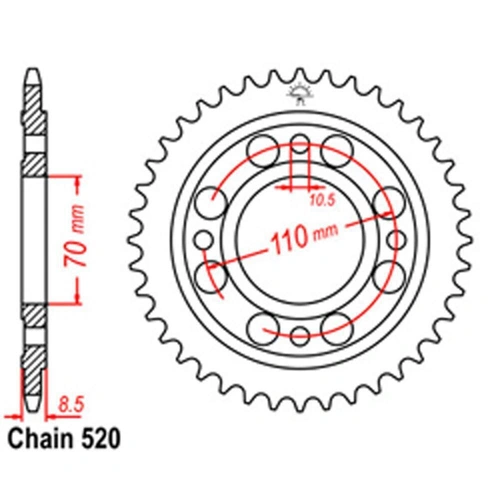 Rear Sprocket Steel 44T 520
