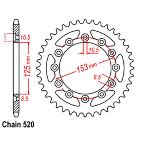 Rear Sprocket - Steel 45T 520P D/D