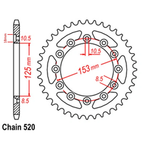 Rear Sprocket - Steel 52T 520P D/D - SKU:32-KS6-52