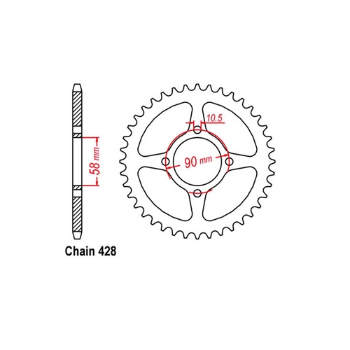 Rear Sprocket - Steel 44T 428P - SKU:32-KTY-44
