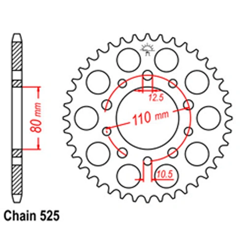 Rear Sprocket - Steel 44T 525P D/D - SKU:32-MZ8-44