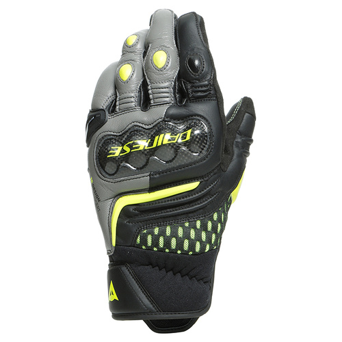 Dainese Carbon 3 Short Leather Gloves - Black/Charcoal Grey/Fluro Yellow - XXXL - SKU:4006704