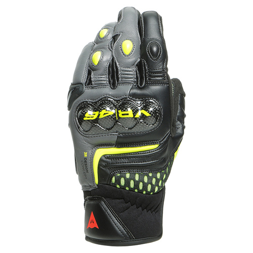 Dainese VR46 Sector Short Leather Gloves - Black/Anthracite/Fluro-Yellow - XS - SKU:4006724
