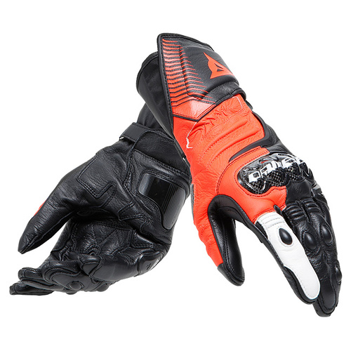 Dainese Carbon 4 Long Leather Gloves - Black/Fluro Red/White - L - SKU:4008375