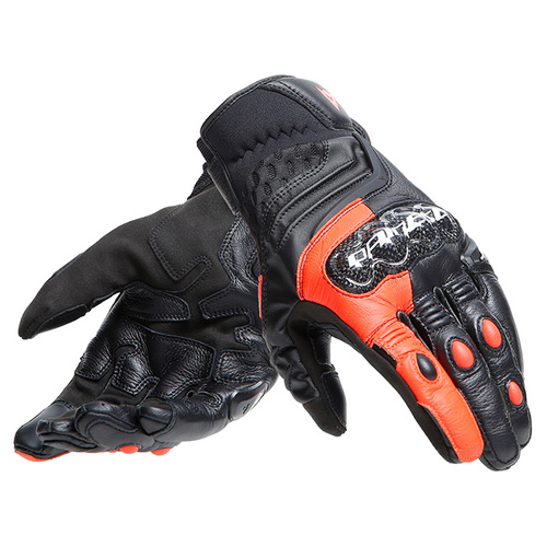 Dainese Carbon 4 Short Leather Gloves - Black/Fluro Red - XS - SKU:4008378