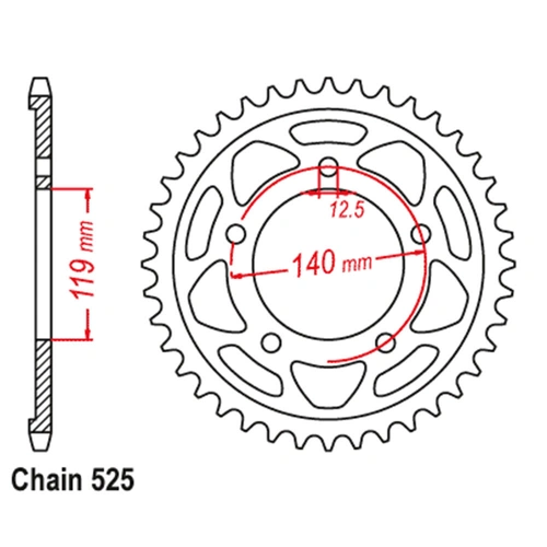REAR SPROCKET STEEL 44T 525P N