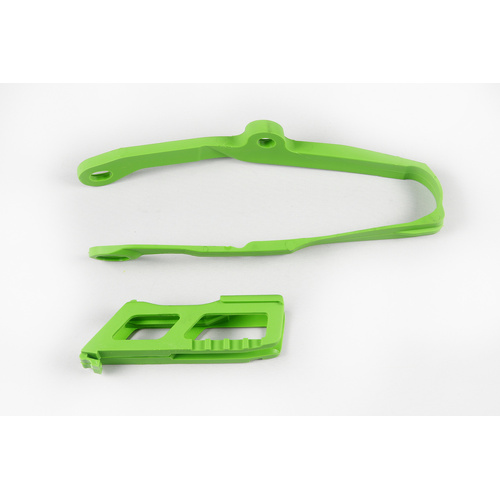 UFO Chain Guide & Swingarm Chain Slider Kit - Kawasaki KXF 250 17-20/KXF 450 16-18 - Green - SKU:4744026