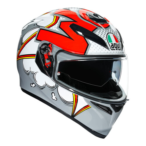 AGV K3SV Bubble Helmet - Grey/White/Red - XL - SKU:77-389-10