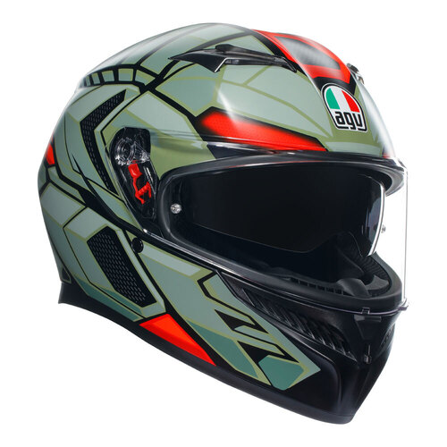 AGV K3 Decept Helmet - Matte Black/Green/Red - XS - SKU:77-398-04