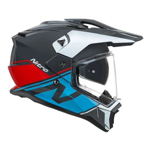 Nitro MX780 Adventure Gloss Helmet - Grey/Light Blue/Red/White - S - SKU:85-608-05