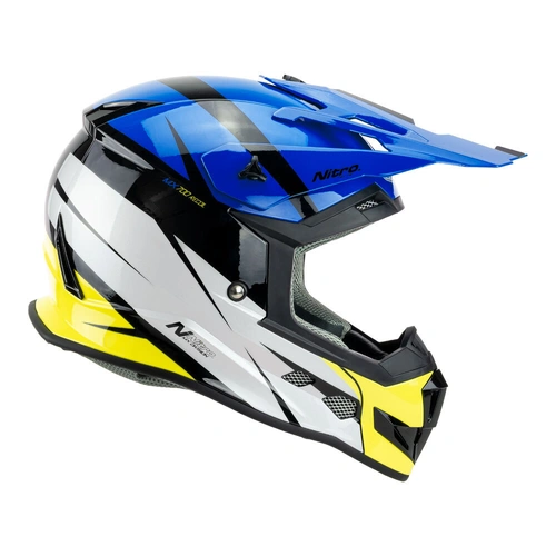 Nitro MX700 Youth Recoil Helmet - Black/Blue/White/Fluro Yellow - S - SKU:85-756-05