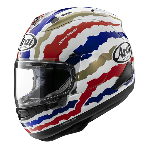 Arai RX-7V Evo Doohan Jubilee Restyle Full Face Helmet - White/Blue/Red/Gold - S - SKU:AH44DJR3