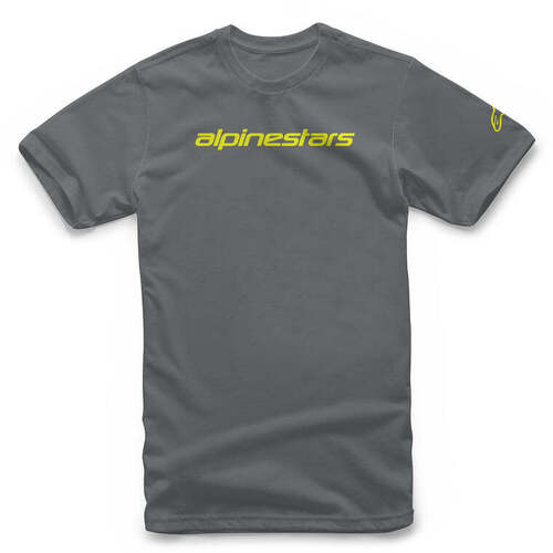 Alpinestars Linear Wordmark Tee - Charcoal/Yellow - L - SKU:AS1272020185275