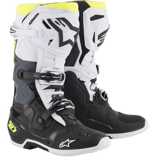 Alpinestars Tech 10 Boots - Black/White/Yellow Fluro - 14 - SKU:AS2010020012514