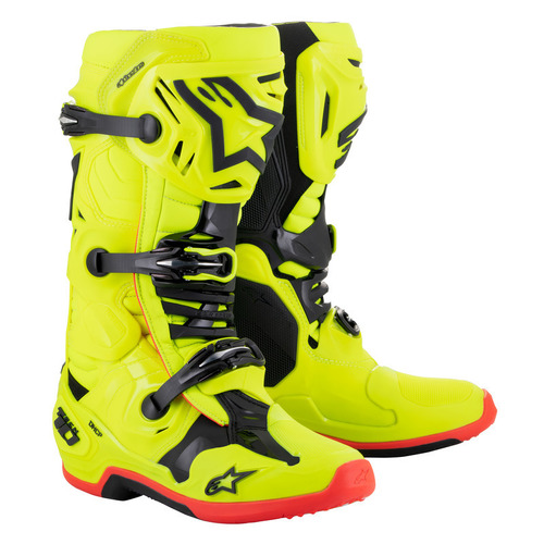 Alpinestars Tech 10 Boot - Fluro Yellow/Black/Fluro Red - 9 - SKU:AS2010020053309