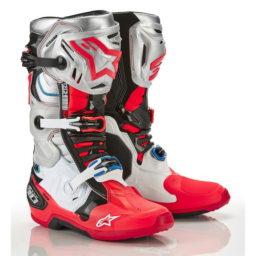 Alpinestars Tech 10 Boot - Black/White/Silver/Fluro Red - 8 - SKU:AS2010020128308