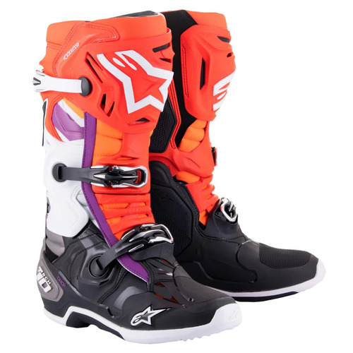 Alpinestars Tech 10 Boot - Black/Fluro Red/Fluro Orange/White - 8 - SKU:AS2010020133208