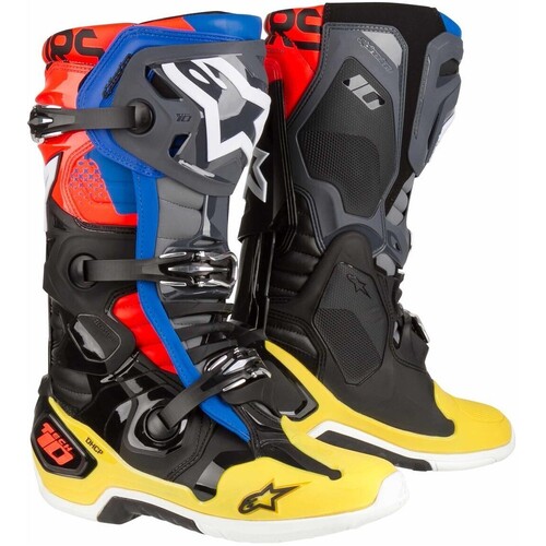 Alpinestars Tech 10 Boots - Black/Fluro Yellow/Blue/Fluro Red - SKU:AS2010020157312-p