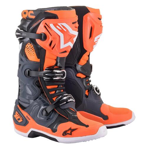 Alpinestars Tech 10 Boots - Grey/Fluro Orange - 8 - SKU:AS2010020904008