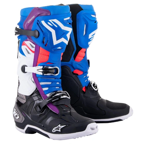 Alpinestars Tech 10 Vented Boots - Black/Blue/Purple/White - 9 - SKU:AS2010520179209