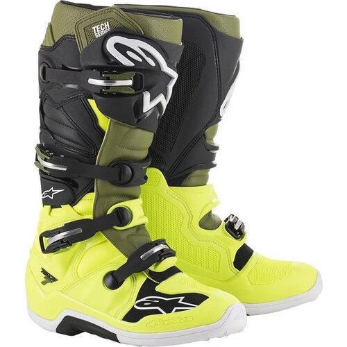 Alpinestars Tech 7 Boots - Fluro Yellow/Military Green/Black - 14 - SKU:AS201201456114