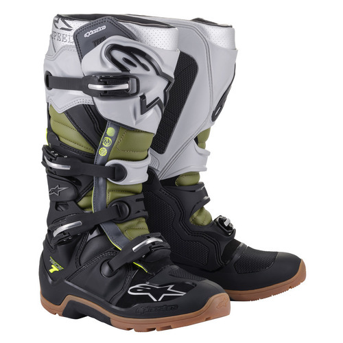 Alpinestars Tech 7 Enduro Boot - Black/Silver/Military Green - 8 - SKU:AS2012114191608