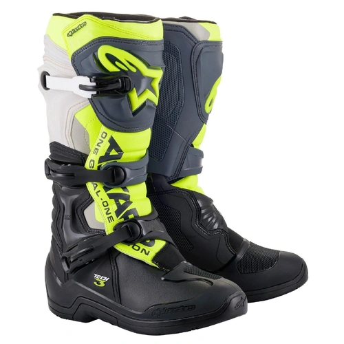 Alpinestars Tech 3 Boots - Black/Grey/Fluro Yellow - 13 - SKU:AS201301815513