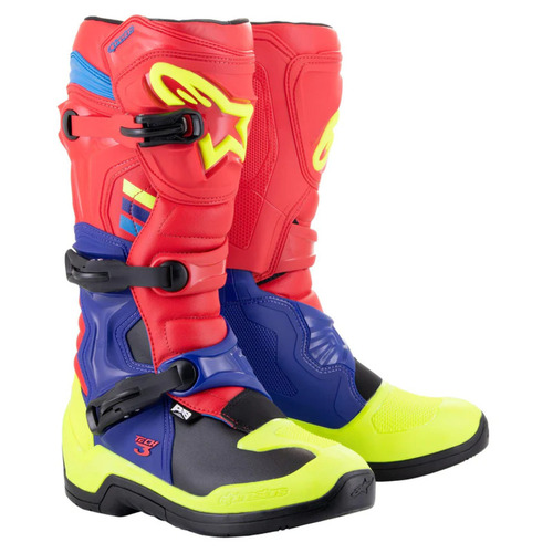 Alpinestars Tech 3 Boot - Bright Red/Dark Blue/Fluro Yellow - 7 - SKU:AS2013018337507